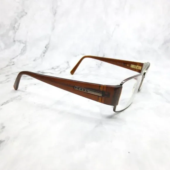 PRADA VPR51L 1BI-1O1 Eyeglasses Gold Brown Rectangular Full Rim Frames 52-18-135